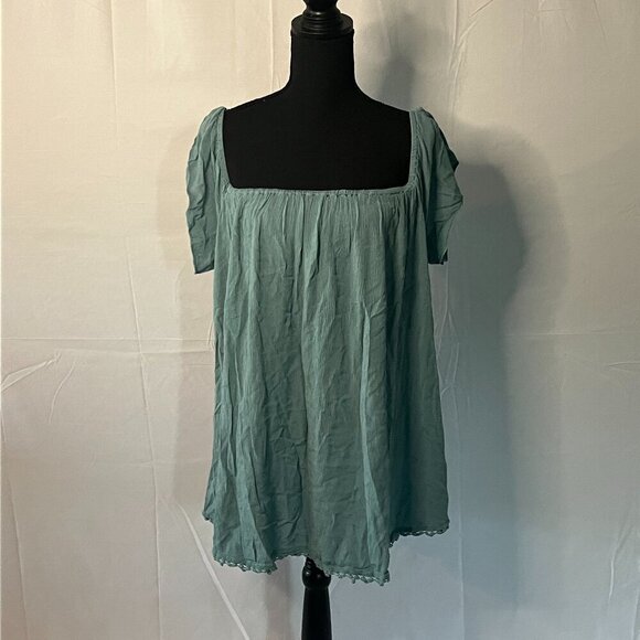 CLEAROUT-O'Neill Womens Dress Green Blue off shoulder Swim cover Up Large - 0132 - Picture 1 of 7